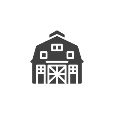 Hangar depo vektör simgesi. Mobil konsept ve web tasarımı için düz tabela. Çiftlik ahırı sembolü. Tarım sembolü, logo çizimi. Vektör grafikleri