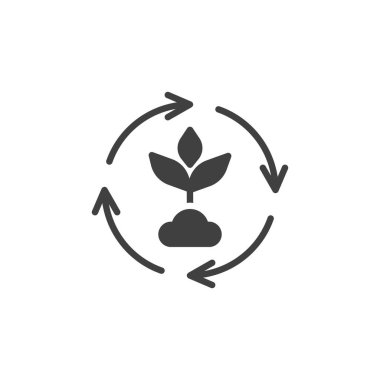 Bitki ve ok vektör simgesi. Mobil konsept ve web tasarımı için düz tabela. Kırpma rotasyonu simgesi. Sembol, logo çizimi. Vektör grafikleri