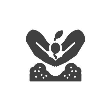 Toprak vektör simgesine tohum ekiyorum. Mobil konsept ve web tasarımı için düz tabela. Tohum kabartma simgesi eken eller. Seedling sembolü, logo illüstrasyonu. Vektör grafikleri