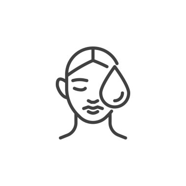 Yüz hijyen çizgisi ikonu. Mobil konsept ve web tasarımı için nemlendirici krem doğrusal tabela. Kadın yüzü ve taslak vektör simgesi. Cilt bakımı sembolü, logo çizimi. Vektör grafikleri