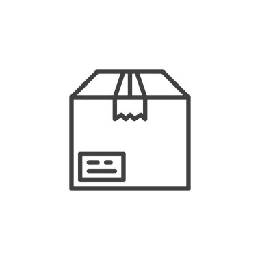 Paketleme kutusu çizgisi simgesi. Mobil konsept ve web tasarımı için doğrusal biçim işareti. Paket kutusu ana hatlı vektör simgesi. Sembol, logo çizimi. Vektör grafikleri
