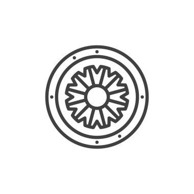 Araba debriyajı çizgisi simgesi. Mobil konsept ve web tasarımı için doğrusal biçim işareti. Debriyaj diski dış hat vektör simgesi. Sembol, logo çizimi. Vektör grafikleri