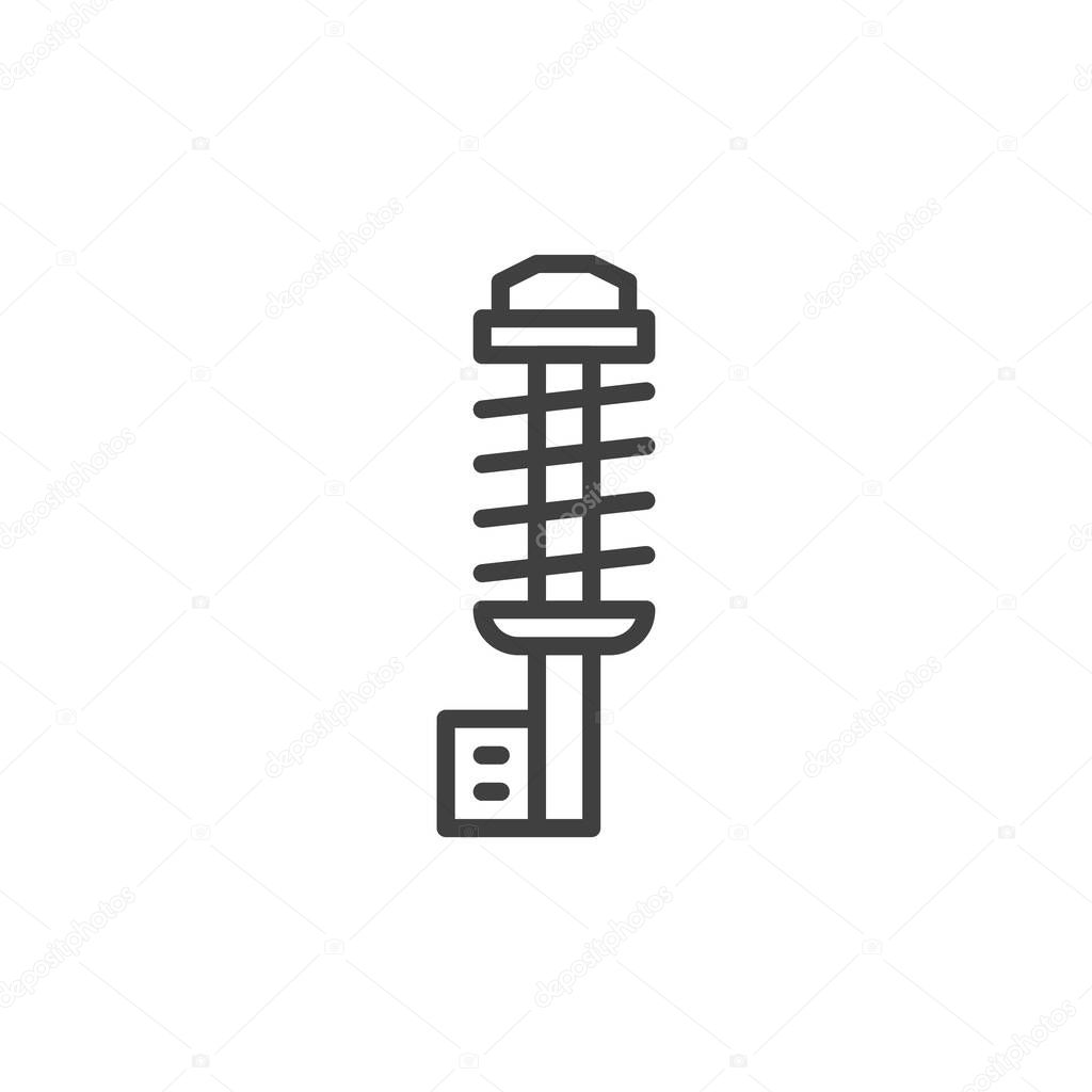 Car strut with spring line icon. linear style sign for mobile concept and web design. Shock absorber outline vector icon. Symbol, logo illustration. Vector graphics