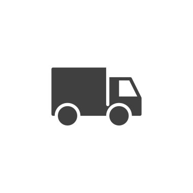 Nakliye kamyonu vektör simgesi. Mobil konsept ve web tasarımı için düz tabela. Teslimat Van Glyph ikonu. Sembol, logo çizimi. Vektör grafikleri