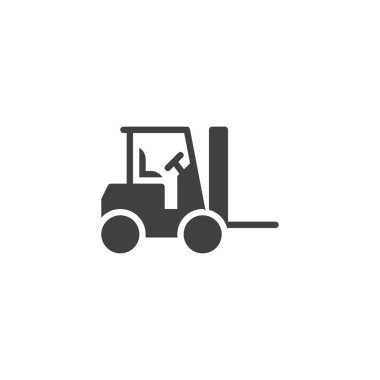 Forklift yükleyici vektör simgesi. Mobil konsept ve web tasarımı için düz tabela. Forklift kamyon sembolü. Sembol, logo çizimi. Vektör grafikleri