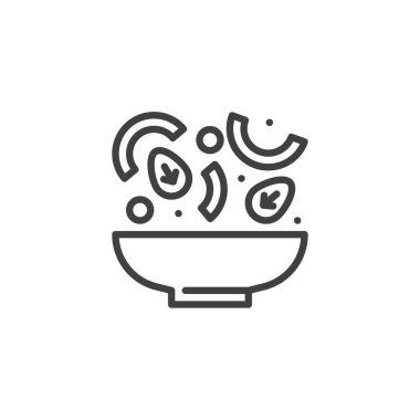 Taze sebze salatası ikonu. Mobil konsept ve web tasarımı için doğrusal biçim işareti. Salata kasesi vektör ikonu. Sembol, logo çizimi. Vektör grafikleri