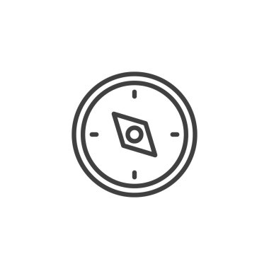 Pusula çizgisi simgesi. Mobil konsept ve web tasarımı için doğrusal biçim işareti. Pusula ana hatlı vektör simgesi. Navigasyon sembolü, logo çizimi. Vektör grafikleri