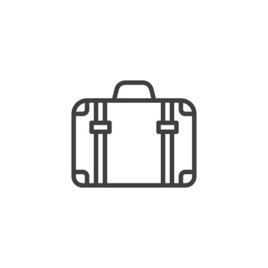 Seyahat çantası simgesi. Bagaj, taşınabilir konsept ve web tasarımı için doğrusal bagaj işareti. Çantanın ana hatları vektör simgesi. Sembol, logo çizimi. Vektör grafikleri