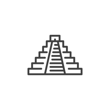 Chichen Itza çizgi ikonu. Mobil konsept ve web tasarımı için doğrusal biçim işareti. Meksika Maya tapınağının ana hatları vektör simgesi. Sembol, logo çizimi. Vektör grafikleri
