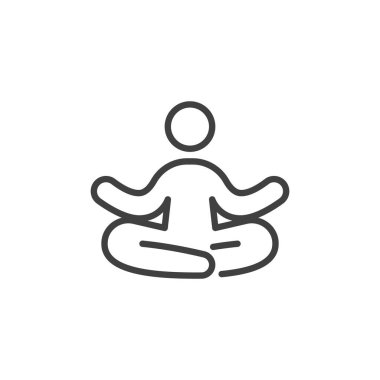 Meditasyon insanı çizgisi simgesi. Mobil konsept ve web tasarımı için doğrusal biçim işareti. Meditasyon yoga ana hatları vektör ikonu. Sembol, logo çizimi. Vektör grafikleri