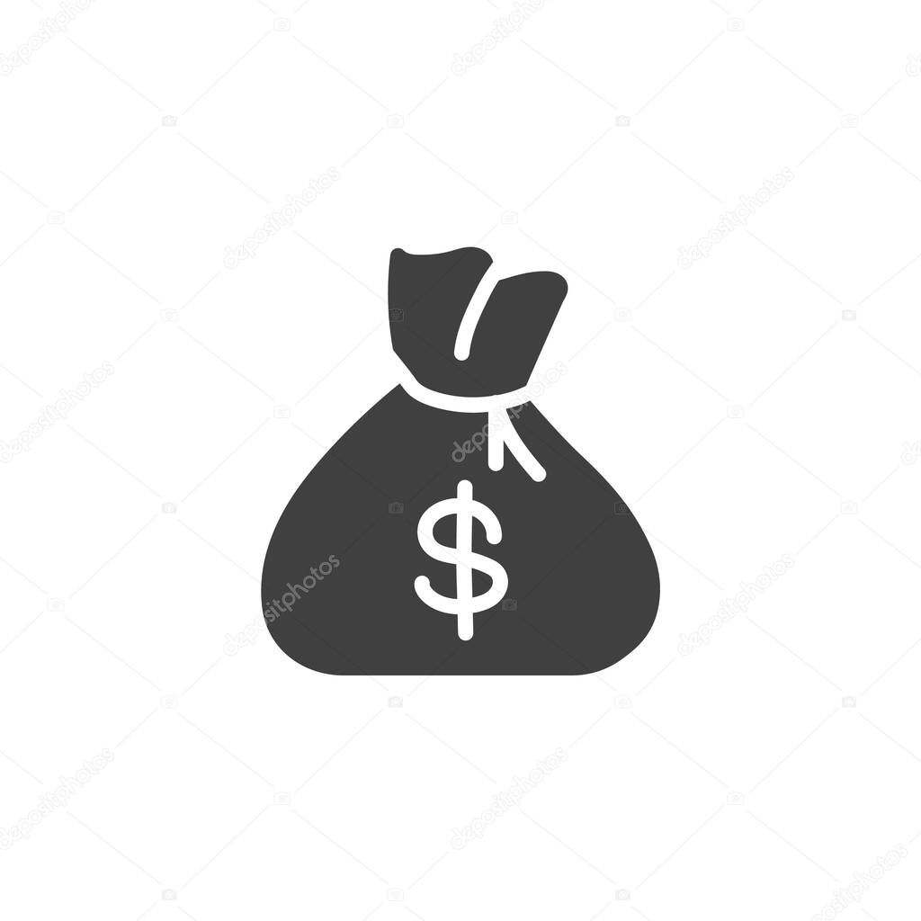 Dollar money bag vector icon. filled flat sign for mobile concept and web design. Money bag glyph icon. Symbol, logo illustration. Vector graphics