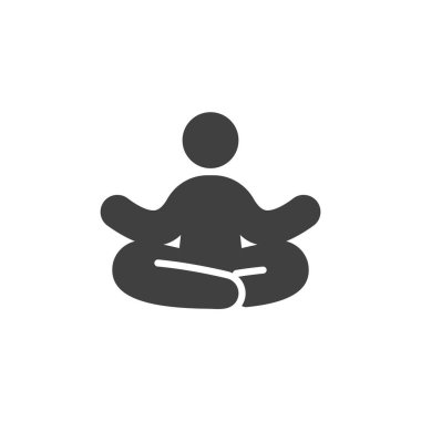 Meditasyon yoga vektör simgesi. Mobil konsept ve web tasarımı için düz tabela. Meditasyon yapan kişi sembolü. Sembol, logo çizimi. Vektör grafikleri