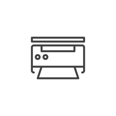 Yazıcı makine hattı simgesi. Mobil konsept ve web tasarımı için doğrusal biçim işareti. Yazıcı ana hatları vektör simgesi. Sembol, logo çizimi. Vektör grafikleri