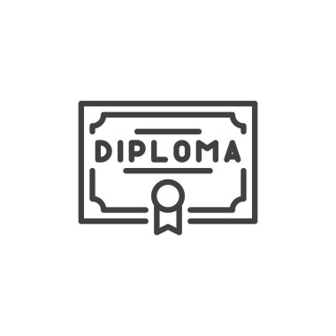 Diploma sertifika satırı simgesi. Mobil konsept ve web tasarımı için doğrusal biçim işareti. Diploma taslak vektör simgesi. Sembol, logo çizimi. Vektör grafikleri