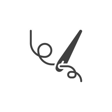 Dikiş araçları vektör simgesi. Mobil konsept ve web tasarımı için düz tabela. İplik kabartma ikonlu iğne. Sembol, logo çizimi. Vektör grafikleri