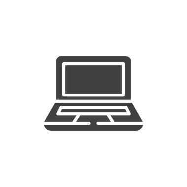 Laptop ya da Not Defteri vektör simgesi. Mobil konsept ve web tasarımı için düz tabela. Dizüstü bilgisayar sembolü. Sembol, logo çizimi. Vektör grafikleri