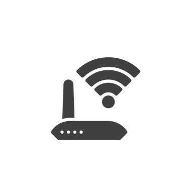 Wifi yönlendirici sinyal vektör simgesi. Mobil konsept ve web tasarımı için düz tabela. Wi-Fi modem kabartma simgesi. Sembol, logo çizimi. Vektör grafikleri