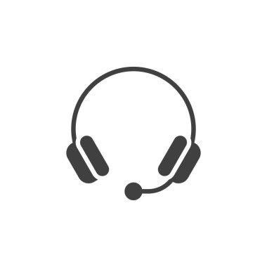 Kulaklık vektör simgesi. Mobil konsept ve web tasarımı için düz tabela. Mikrofon sembollü kulaklıklar. Sembol, logo çizimi. Vektör grafikleri