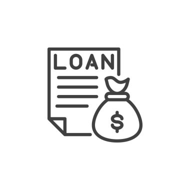 Banka kredisi ikonu. Mobil konsept ve web tasarımı için doğrusal biçim işareti. Kredi, kredi anlaşması vektör ikonunu özetliyor. Sembol, logo çizimi. Vektör grafikleri