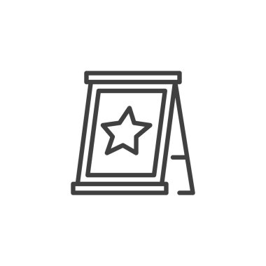 Parti afiş hattı ikonu. Mobil konsept ve web tasarımı için doğrusal biçim işareti. Yıldız çizgisi vektör ikonlu pankart. Sembol, logo çizimi. Vektör grafikleri