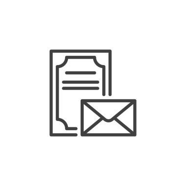 Davetiye satırı simgesi. Mobil konsept ve web tasarımı için doğrusal biçim işareti. Davetiye zarfı iletisi ana hatları vektör simgesi. Sembol, logo çizimi. Vektör grafikleri