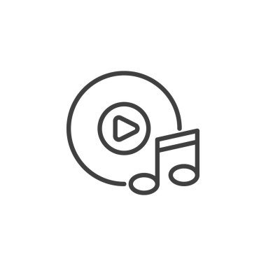 DJ müzik çizgisi simgesi. Mobil konsept ve web tasarımı için doğrusal biçim işareti. Müzik notası ve disk ana hatlı vektör simgesi. Sembol, logo çizimi. Vektör grafikleri