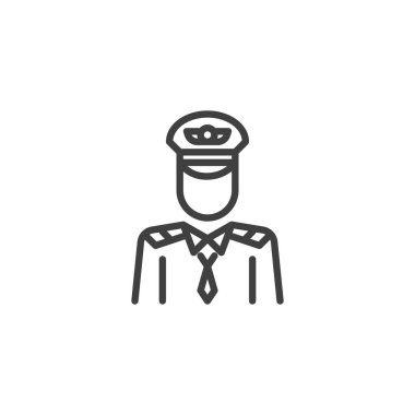 Pilot, havacılık meslek çizgisi simgesi. Mobil konsept ve web tasarımı için doğrusal biçim işareti. Pilot avatar ana hatları vektör simgesi. Sembol, logo çizimi. Vektör grafikleri