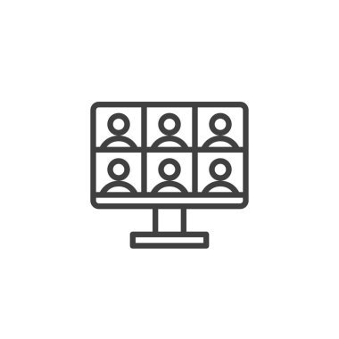 Sanal Sınıf Satır simgesi. Mobil konsept ve web tasarımı için doğrusal biçim işareti. Çevrimiçi ders toplantısı ana hatlı vektör simgesi. Giysi sembolü, logo illüstrasyonu. Vektör grafikleri