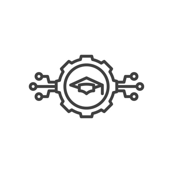 Значок линии технологического образования. Знак стиля для мобильной концепции и веб-дизайна. Значок вектора технологического процесса обучения. Символ электронного обучения, иллюстрация логотипа. Векторная графика