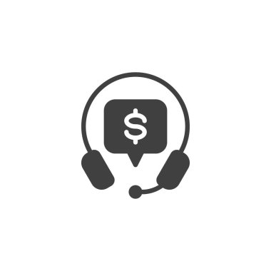 Dolar ve kulaklık vektör ikonlu konuşma balonu. Mobil konsept ve web tasarımı için düz tabela. Banka Müşteri Hizmetleri simgesi. Sembol, logo çizimi. Vektör grafikleri