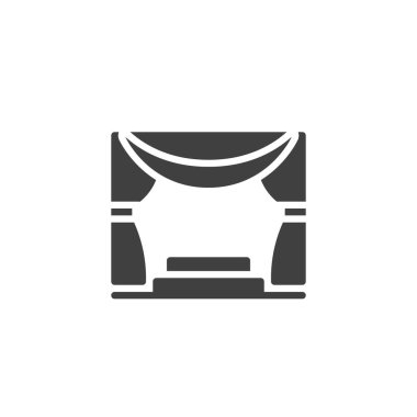 Tiyatro sahnesi podyum vektör ikonu. Mobil konsept ve web tasarımı için düz tabela. Podyum Perdeleri sembol simgesi. Sembol, logo çizimi. Vektör grafikleri