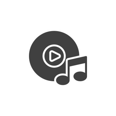 Müzik notası ve disk vektör simgesi. Mobil konsept ve web tasarımı için düz tabela. DJ müzik simgesi simgesi. Sembol, logo çizimi. Vektör grafikleri