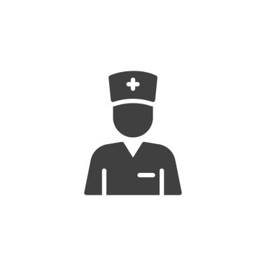 Doktor kişi vektör simgesi. Tıp çalışanı mobil konsept ve web tasarımı için düz tabela doldurdu. Hemşire Avatar sembol simgesi. Sembol, logo çizimi. Vektör grafikleri