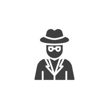 Dedektif insan vektör ikonu. Mobil konsept ve web tasarımı için düz tabela. Casus Ajan Glyph ikonu. Sembol, logo çizimi. Vektör grafikleri