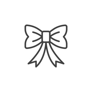 Kurdele yay çizgisi ikonu. Mobil konsept ve web tasarımı için doğrusal biçim işareti. Hediye yayı şeridi ana hatlı vektör ikonu. Sembol, logo çizimi. Vektör grafikleri