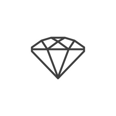Elmas, mücevher çizgisi ikonu. Mobil konsept ve web tasarımı için doğrusal biçim işareti. Kristal değerli taş ana hatlı vektör ikonu. Mücevher sembolü, logo çizimi. Vektör grafikleri
