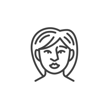 Kadın yüzü simgesi. Mobil konsept ve web tasarımı için doğrusal biçim işareti. Kadın kişinin ana hatları vektör simgesi. Sembol, logo çizimi. Vektör grafikleri
