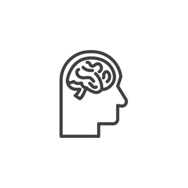 Zihinsel sağlık çizgisi ikonu. Mobil konsept ve web tasarımı için doğrusal biçim işareti. İnsan beyni vektör ikonunu çizer. Sembol, logo çizimi. Vektör grafikleri