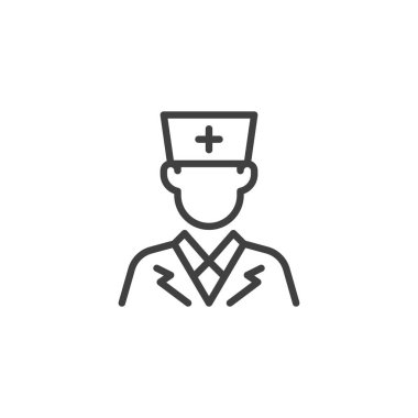 Doktor Avatar çizgisi simgesi. Mobil konsept ve web tasarımı için doğrusal biçim işareti. Doktor insan ana hatları vektör simgesi. Sembol, logo çizimi. Vektör grafikleri