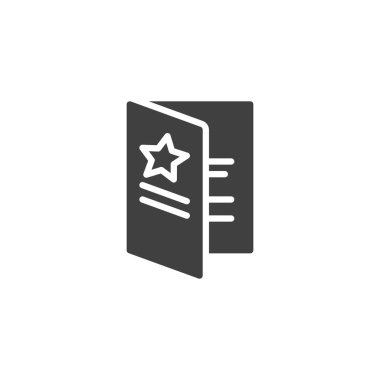 Yıldız vektör ikonlu tebrik kartı. Mobil konsept ve web tasarımı için düz tabela. Parti tebrik kartı sembol simgesi. Sembol, logo çizimi. Vektör grafikleri