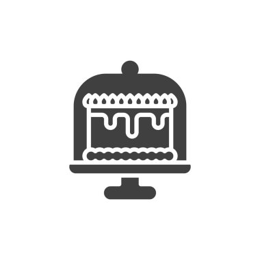 Örtülü vektör simgesiyle pasta standı. Mobil konsept ve web tasarımı için düz tabela. Kek sembolü simgesi. Pastane sembolü, logo illüstrasyonu. Vektör grafikleri