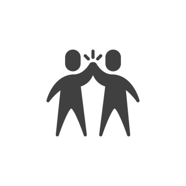 İki kişi vektör ikonuna beşlik çakıyor. Mobil konsept ve web tasarımı için düz tabela. Takım Oluşturma sembolü. Sembol, logo çizimi. Vektör grafikleri