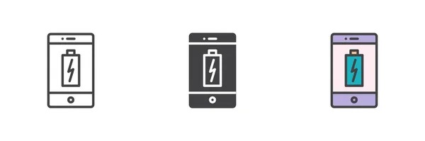 Ikon Gaya Baterai Pengisian Smartphone Berbeda Ditata Garis Glif Dan - Stok Vektor