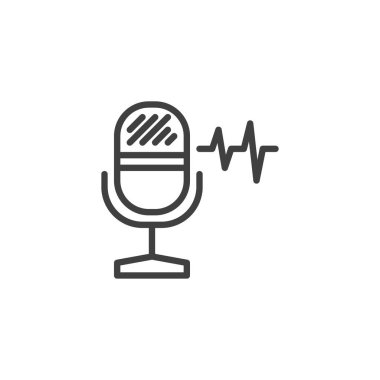 Mikrofon dalga hattı simgesi. Mobil konsept ve web tasarımı için doğrusal biçim işareti. Ses tanıma ana hatları vektör simgesi. Sembol, logo çizimi. Vektör grafikleri