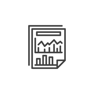 SEO Rapor satırı simgesi. Mobil konsept ve web tasarımı için doğrusal biçim işareti. Çizgi vektör simgesini gösteren bir belge. Sembol, logo çizimi. Vektör grafikleri