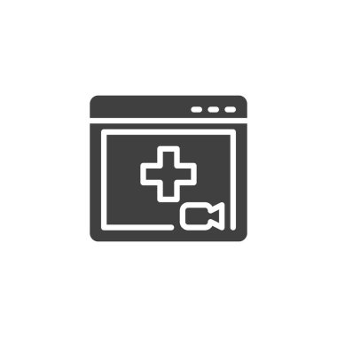Teletıp vektör simgesi. Mobil konsept ve web tasarımı için düz tabela. Teletıp web sitesi simgesi. Sembol, logo çizimi. Vektör grafikleri