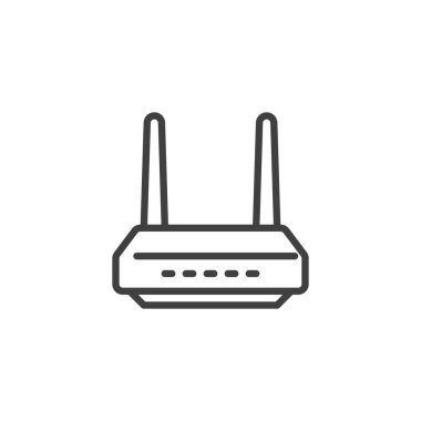 Wifi Router hat simgesi. Mobil konsept ve web tasarımı için doğrusal biçim işareti. Anten ana hatlı Wifi modemi vektör simgesi. Sembol, logo çizimi. Vektör grafikleri