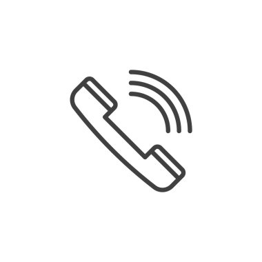 Telefon hattı simgesi. Mobil konsept ve web tasarımı için doğrusal biçim işareti. Telefon alıcısı vektör simgesini özetliyor. Telefon sembolü, logo illüstrasyonu. Vektör grafikleri
