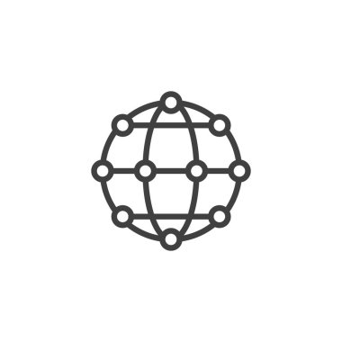 Ağ Haritası çizgi simgesi. Mobil konsept ve web tasarımı için doğrusal biçim işareti. Genel ağ bağlantı ana hatları vektör simgesi. Sembol, logo çizimi. Vektör grafikleri