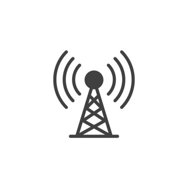 Verici Anten Sinyal vektör simgesi. Mobil konsept ve web tasarımı için düz tabela. Kablosuz ağ kulesi sembol simgesi. Sembol, logo çizimi. Vektör grafikleri